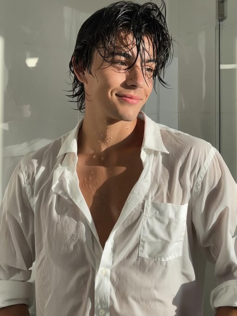 fashion portrait generated by WeShop Z-Image AI Image Generator, male model in white shirt with realistic lighting