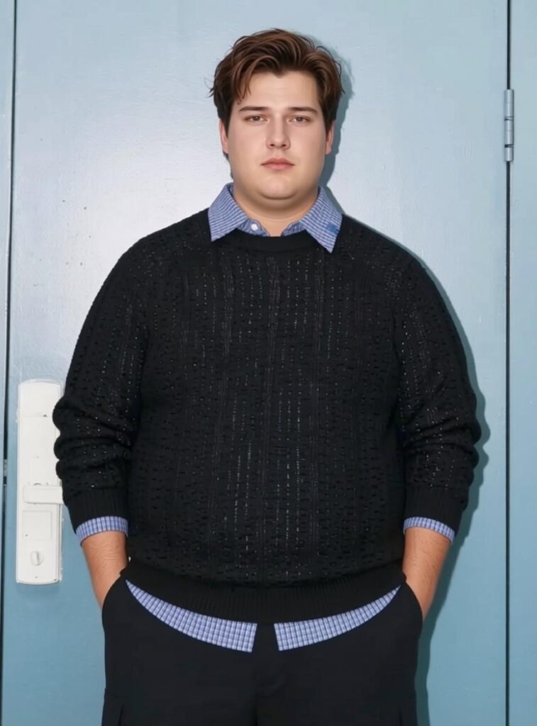 plus size male model created with WeShop AI fat generator, realistic body transformation using AI model generator technology