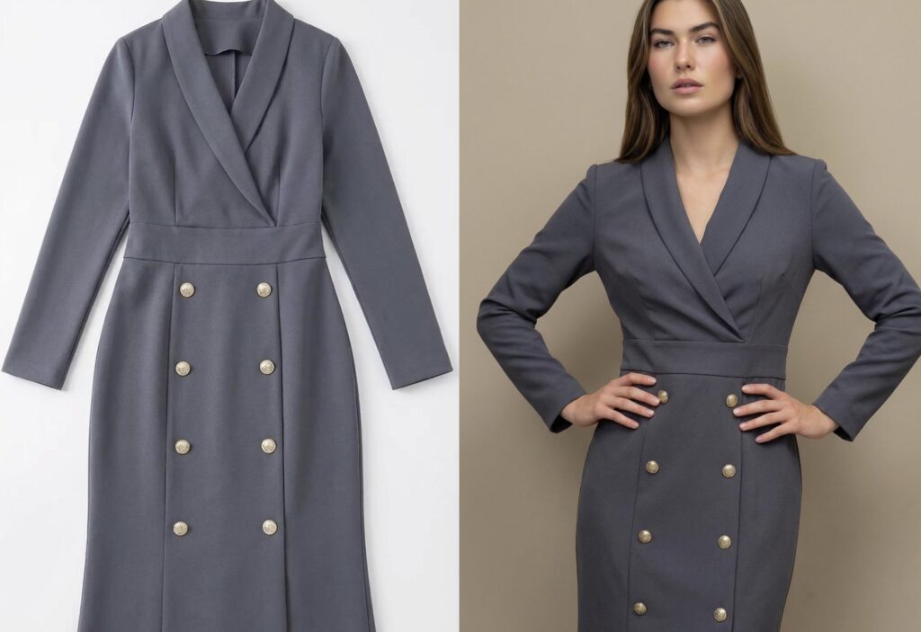 The model in Image2 by virtual try-on of weshop ai wear the same outfit from Image1 without changing the facial features, face shape, and hair color of the model in Image2. 