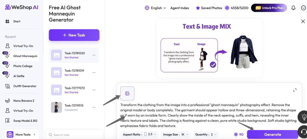 tutorial instruction for AI Ghost Mannequin Generator by WeShop AI