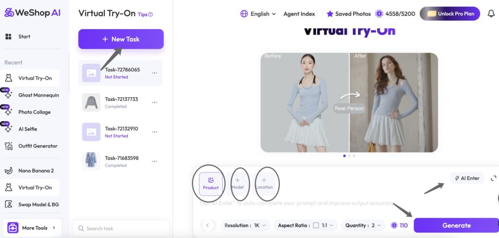 instructions for virtual try-on by weshop ai