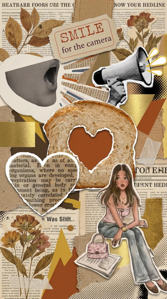 a spring–summer retro denim themed composition with a nostalgic vintage aesthetic by AI collage maker of weshop ai.