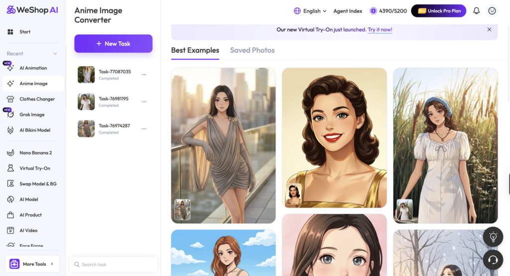 image-35 – WeShop AI Blog WeShop AI Anime Image Converter interface showing anime image generation examples