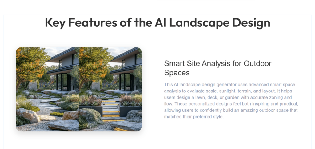 A before-and-after backyard makeover comparison created using a free AI landscape design generator to visualize realistic 3D outdoor layouts and garden styles.