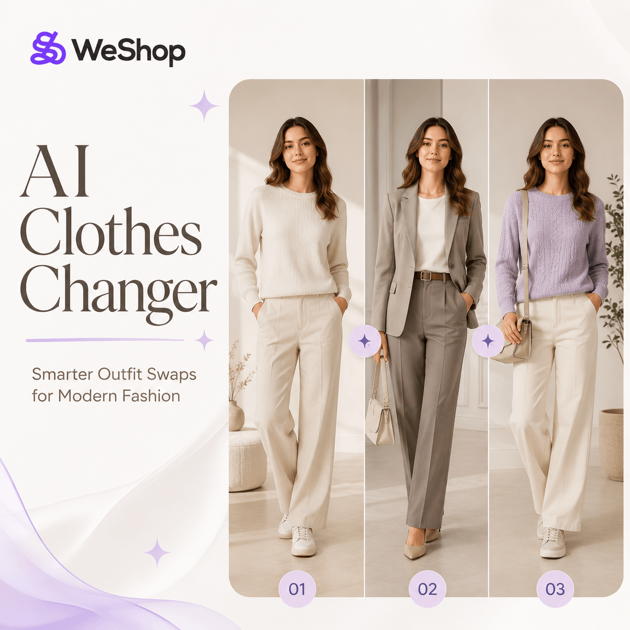 AI Clothes Changer cover showing the same model in three different everyday outfit styles