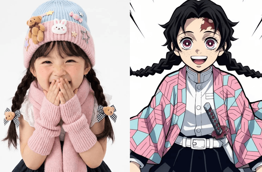 OC-2-2 – WeShop AI Blog Before and after comparison of a real person transformed into a Demon Slayer style original character using AI OC maker