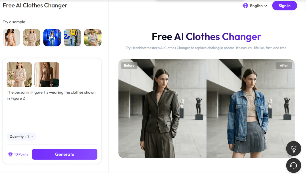 cc – WeShop AI Blog Interface of WeShop AI Clothes Changer tool featuring a model selection panel, an image upload area for "Subject" and "Reference" garments, and a workspace for the Outfit Swap Tool to perform digital virtual try-ons.