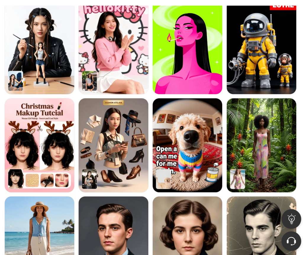 A 4x3 grid gallery showcasing diverse AI image editing capabilities of FireRed Image Edit, including portrait consistency, old photo repair, fashion product editing, stylization, and high-fidelity skin retouching across various subjects and art styles.