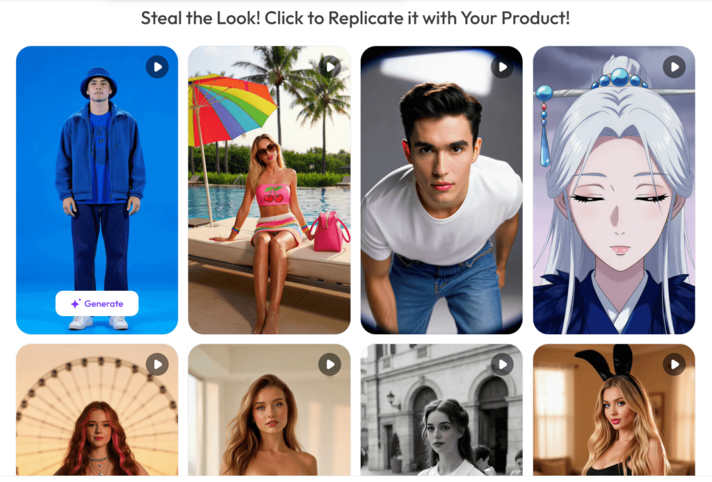 Grok Imagine AI Video Generator Showcase Gallery – WeShop AI Blog A diverse gallery of cinematic clips created by Grok Imagine AI Video Generator on WeShop AI, featuring fashion models, anime characters, and realistic facial expressions.