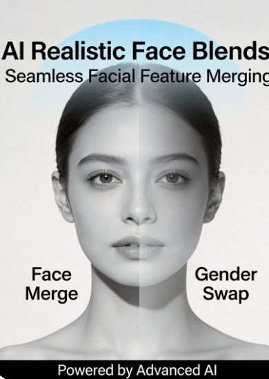 A side-by-side comparison showing the AI face swap process on two young woman. 