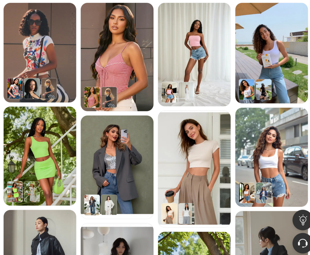 A 3x3 grid of diverse AI-generated fashion photography representing global market adaptability and varied poses.