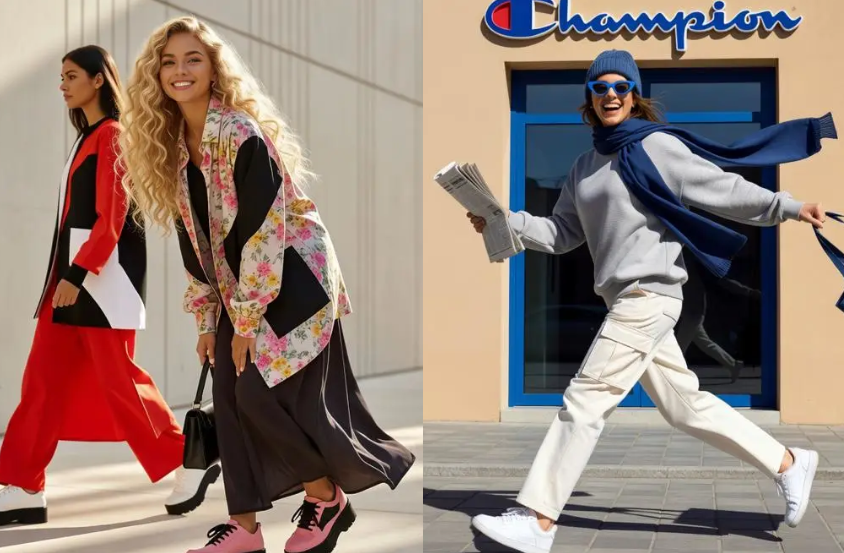 Comparison of two AI-generated fashion portraits by Grok Imagine 1.0 featuring vibrant street style and professional lighting.