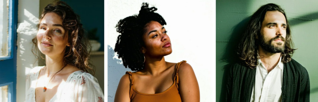 A trio of high-fidelity portraits featuring diverse individuals, showcasing Stable Diffusion 3.5's photorealism.