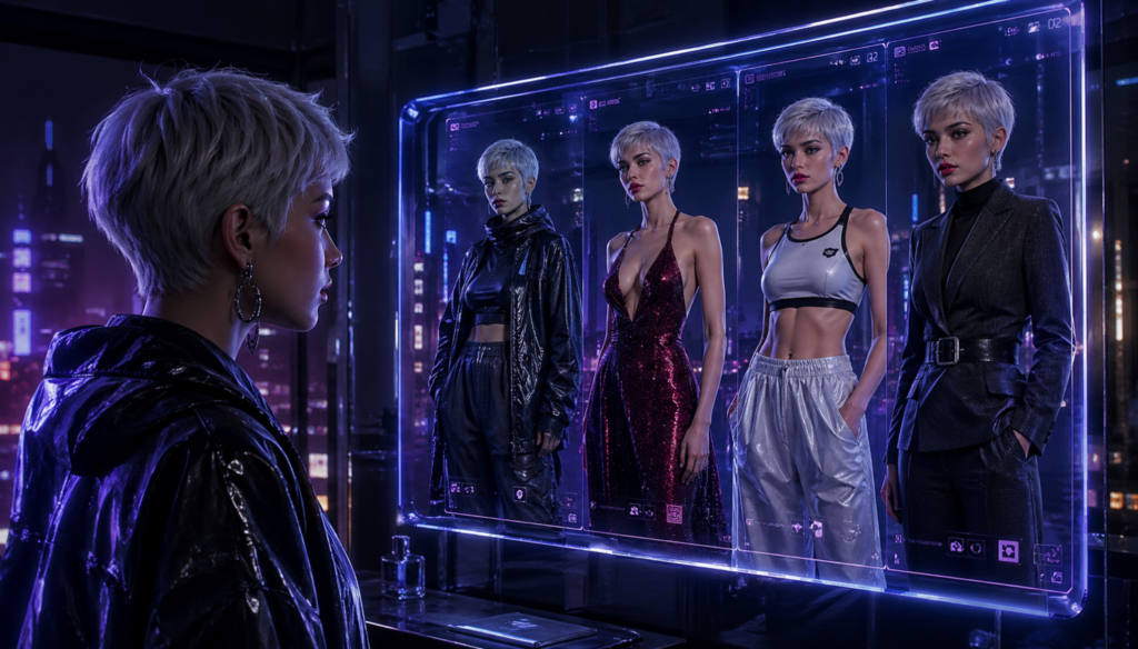 A high-quality cinematic portrait of a woman with platinum hair, demonstrating AI character consistency for digital branding.
