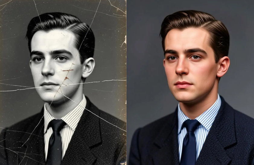 A comparison showing a photographic portrait of a woman transformed into a stylized, artistic painting version through FireRed Image Edit’s style transfer capabilities.