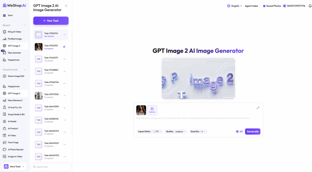5555 – WeShop AI Blog The user interface of WeShop AI showing the gpt image2 engine dashboard for generating high-fidelity realistic images.