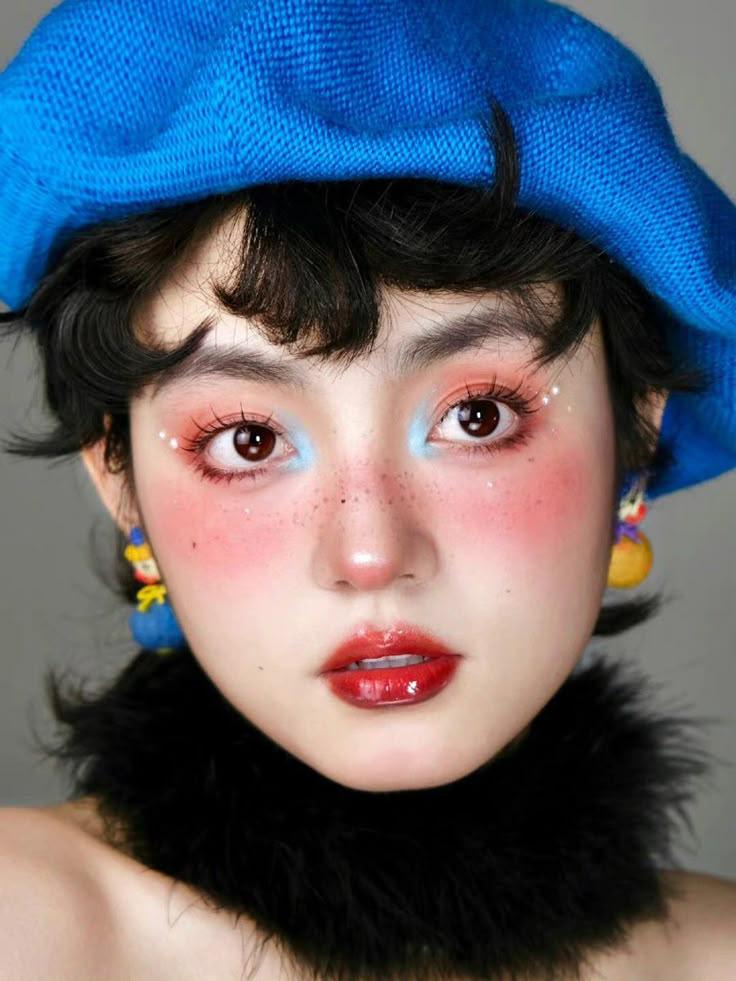 Soft-focus peach matte makeup reference with natural lashes and warm blush for AI style imitation.