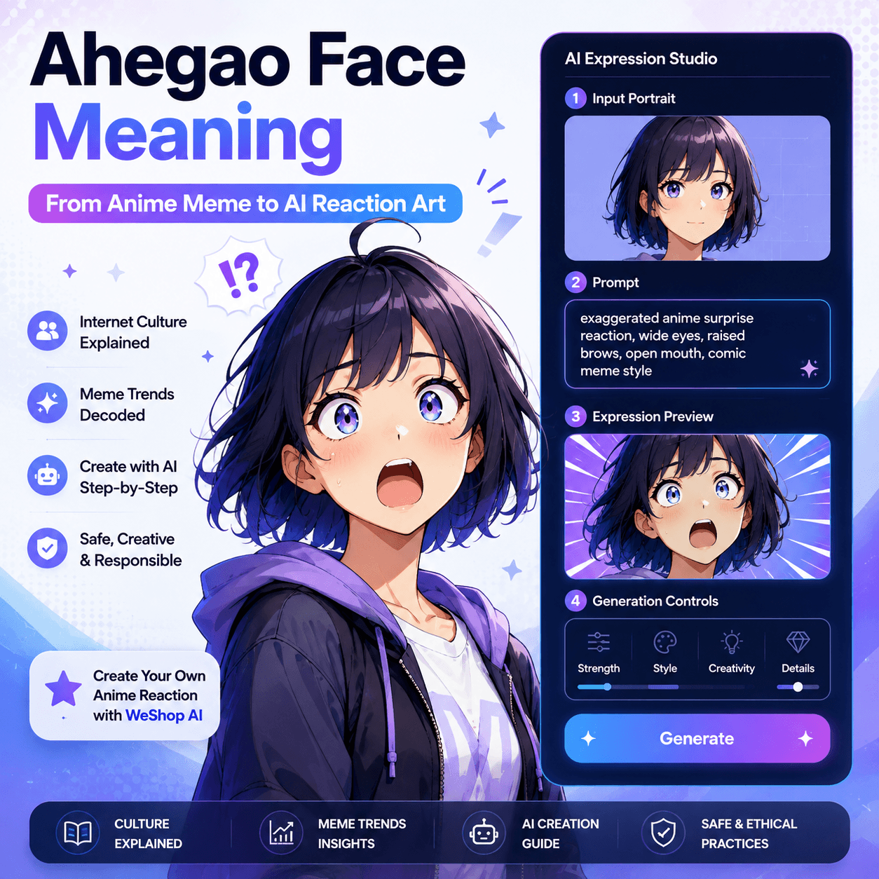 Ahegao face meaning illustrated with a safe anime reaction and AI expression editing workflow.