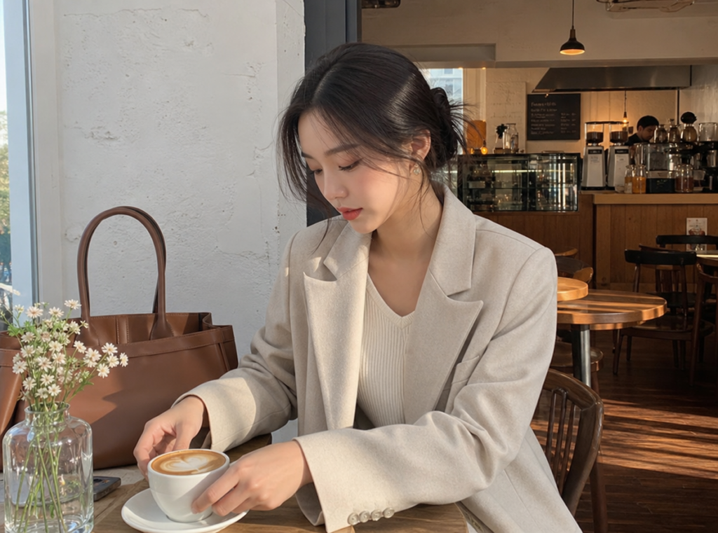 TikTok-inspired meme comparing a bad café outfit with an AI-generated aesthetic fashion replacement