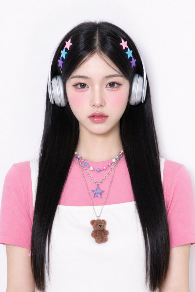 vv – WeShop AI Blog Stylized portrait of a girl with headphones and star clips as a source image for gpt image2.