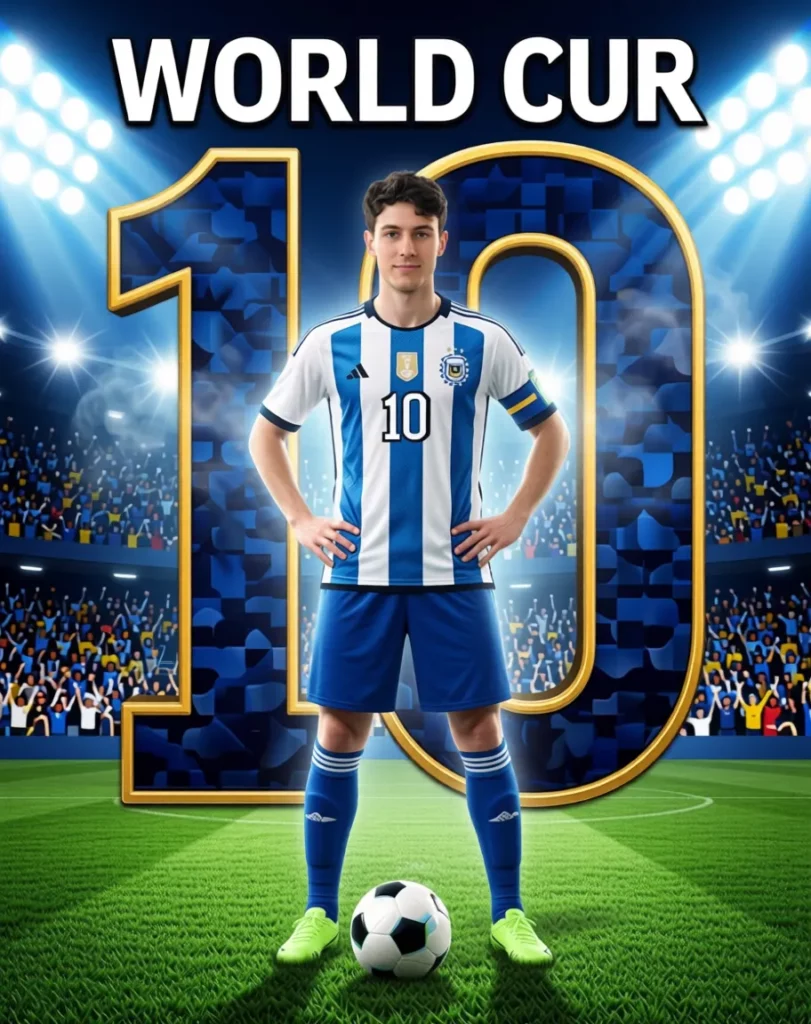 5 – WeShop AI Blog AI-generated number 10 football poster with a single player standing in a stadium under bright lights.