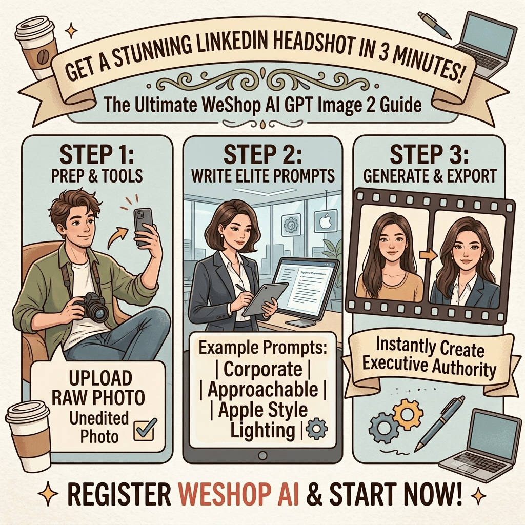 Step-by-step guide to using AI for stunning LinkedIn professional headshots in 3 minutes.