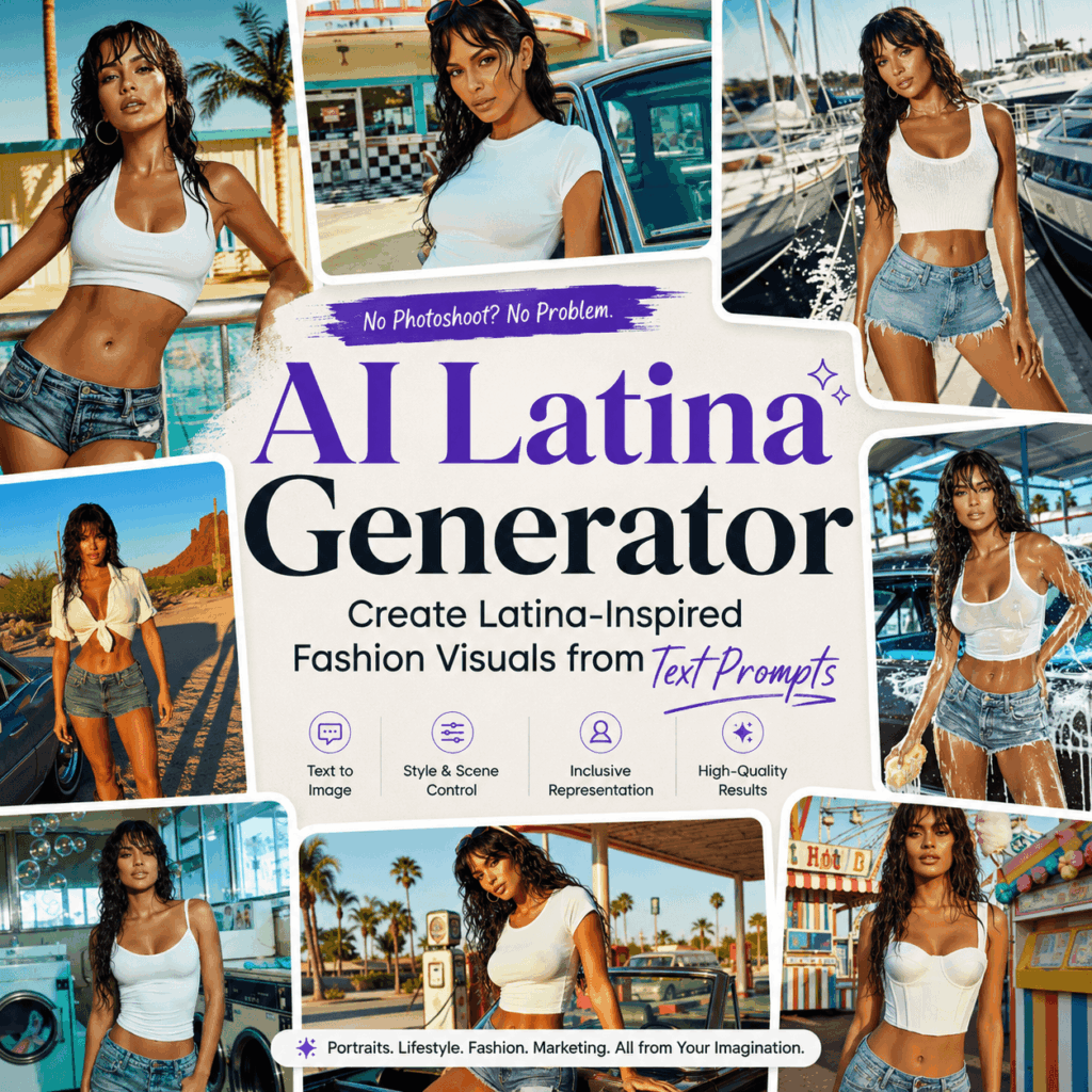 AI Latina Generator blog hero image showing Latina-inspired fashion visuals created from text prompts.