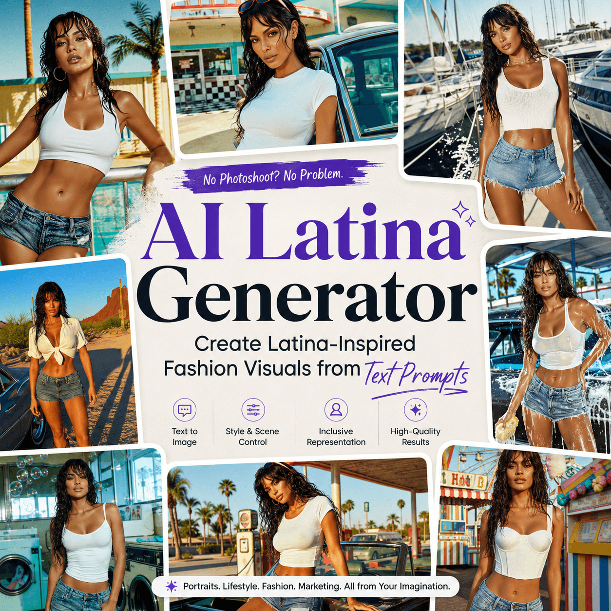 AI Latina Generator blog hero image showing Latina-inspired fashion visuals created from text prompts.