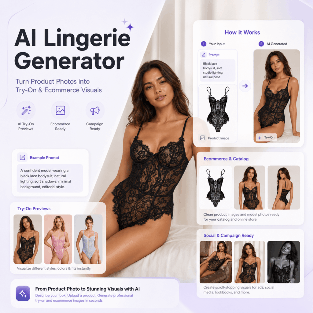 AI Lingerie Generator for Try-On and Ecommerce Visuals – WeShop AI Blog AI Lingerie Generator interface showing product-to-try-on visuals