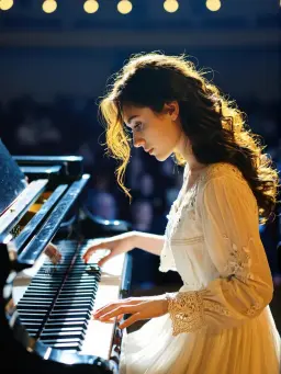 music3 – WeShop AI Blog AI-generated pianist performing on stage, used as a visualizer-style music promotion clip.