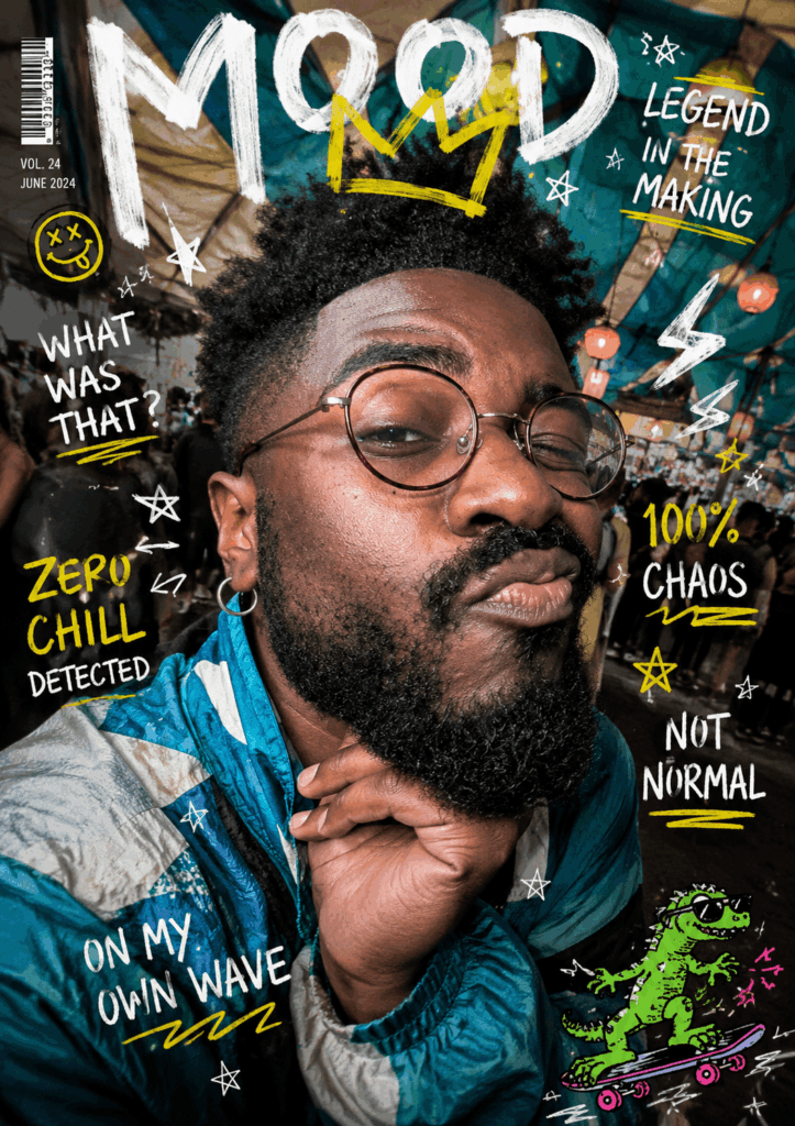Magazine-style AI poster generated with GPT Image featuring doodle overlays, ultra-wide selfie effects, and viral social media aesthetics