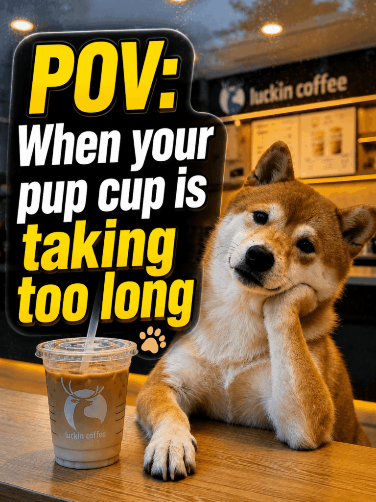 pov – WeShop AI Blog A TikTok-style video cover of a Shiba Inu waiting at a coffee shop with the caption “POV: When your pup cup is taking too long.”