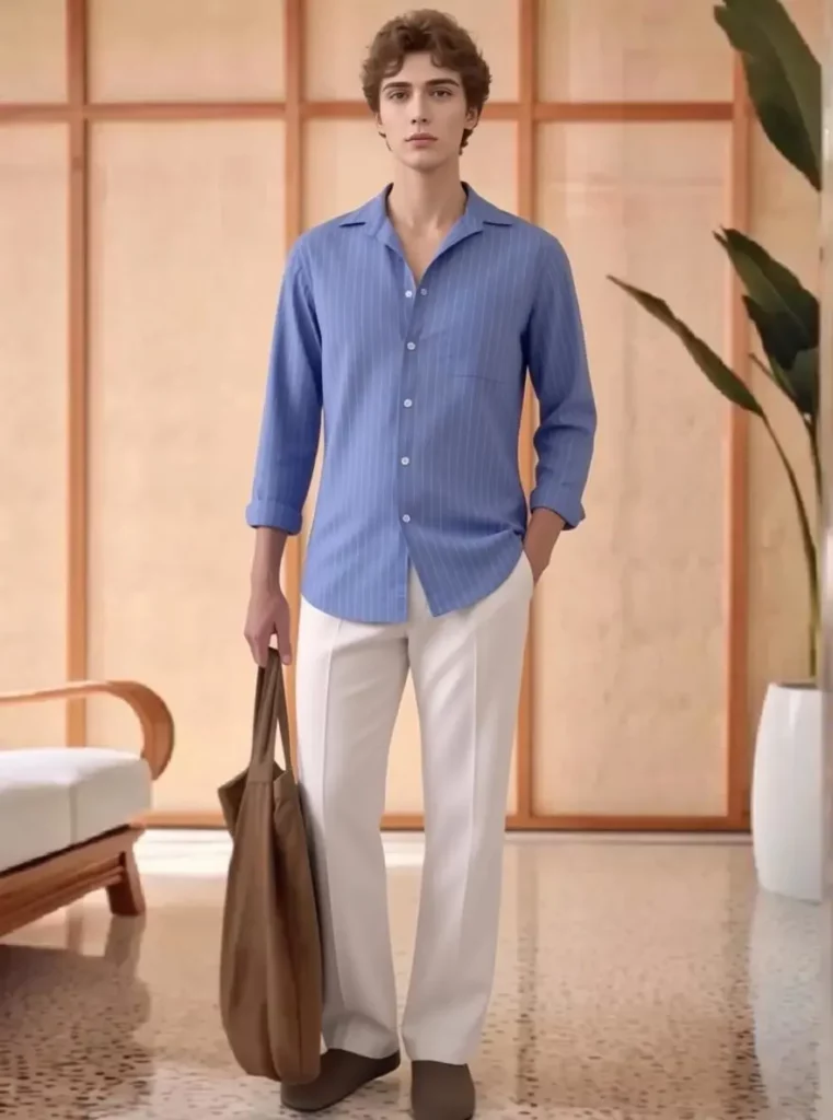 After full-body outfit photo of a man with a slimmer AI Skinny Filter transformation.