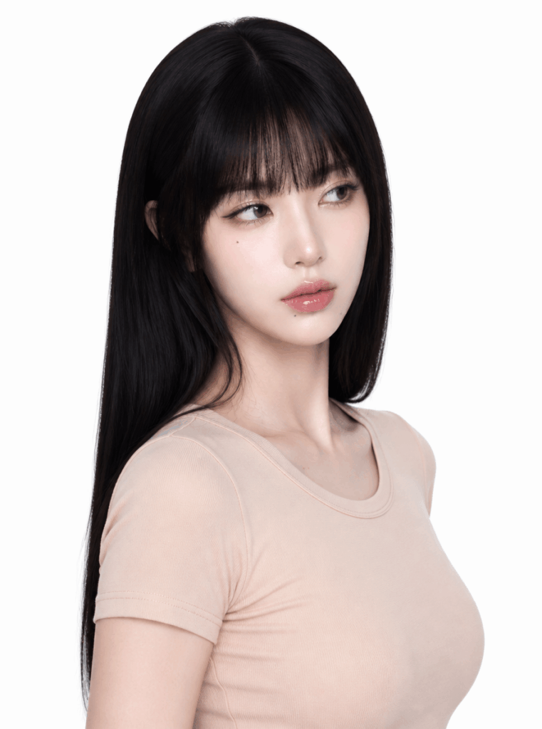 AI-generated Korean-style side portrait used to keep character identity consistent across outfit tests.