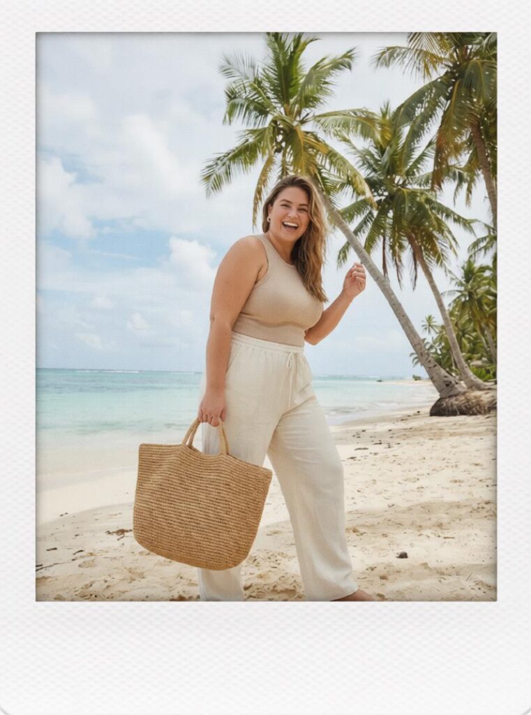 宝丽来4 – WeShop AI Blog Beach travel photo converted into a Polaroid-style image with a white border, warm tones, and a nostalgic vacation feel.