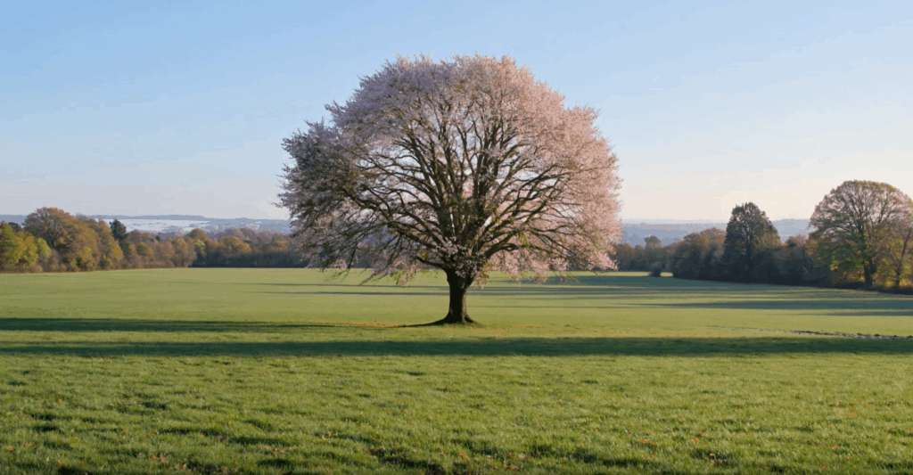 第一框架 – WeShop AI Blog A cinematic first frame of a single tree in an open landscape, showing how mood and composition can guide a video intro
