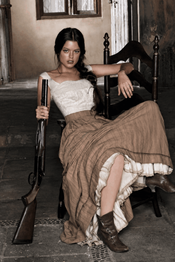 Colorized vintage portrait of a seated woman after AI old photo restoration