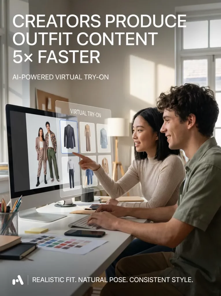 Creative marketing team using Virtual Try-On to produce outfit content for fashion campaigns.