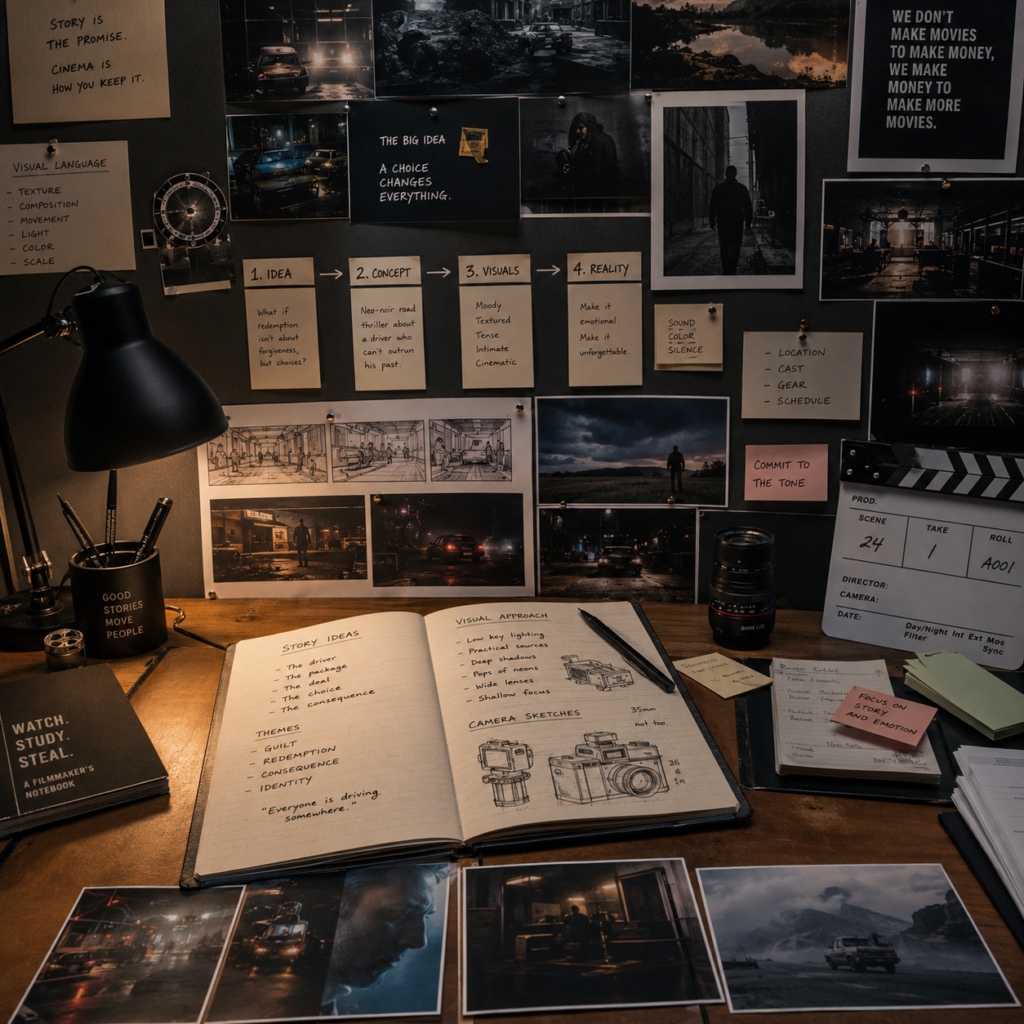 54702E21-39BA-4EDF-9FC2-124584D67934 – WeShop AI Blog A creative director workspace showing how GPT Image 2 Creative Ideas transform simple concepts into cinematic visual stories with mood boards and film references.