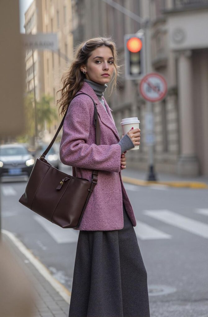 68f98be1cf6ddd6739678f6e_original – WeShop AI Blog AI Photo Recolor before image showing a model wearing a muted purple coat on a city street