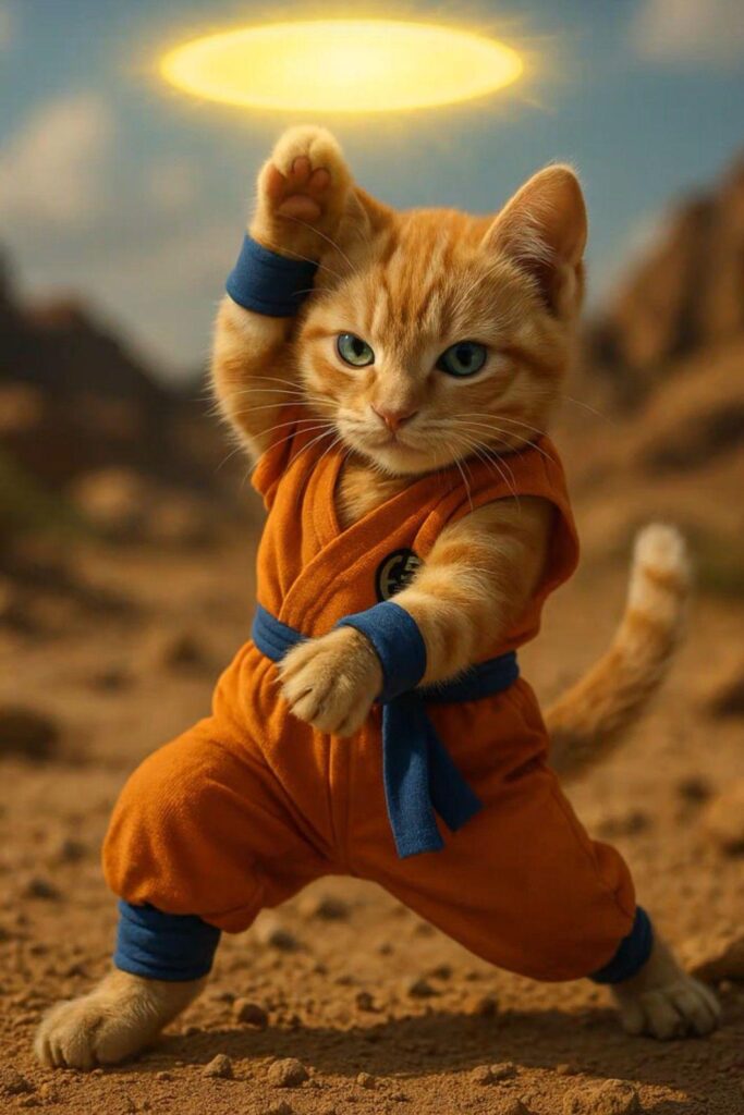 Orange cat in a martial arts outfit transformed from a still image into an animated clip with Animal Shorts Generator.