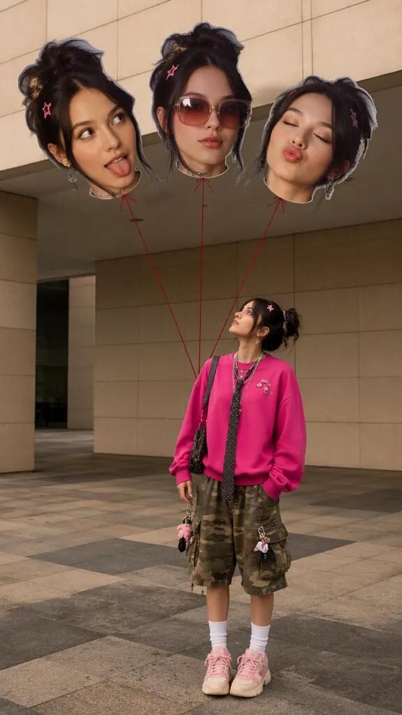 AI 360 Video Production turns a playful street-style portrait with multiple expressions into a dynamic fashion video.