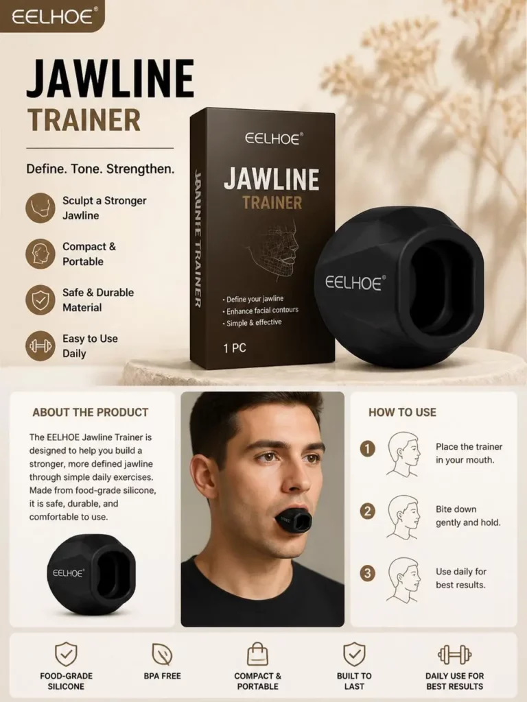 75ad59ee-1ae4-4e3e-ba33-6a37e034af79_960x1280png_preview – WeShop AI Blog AI Product Detail Page for a jawline trainer showing product benefits, usage instructions, packaging, and customer information