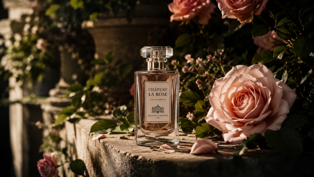 8F8E31DF-2E57-4CF7-9A3C-DB265FD0ABA7 – WeShop AI Blog GPT Image 2 creative idea showing a luxury perfume bottle surrounded by flowers in a cinematic hidden garden advertisement scene.