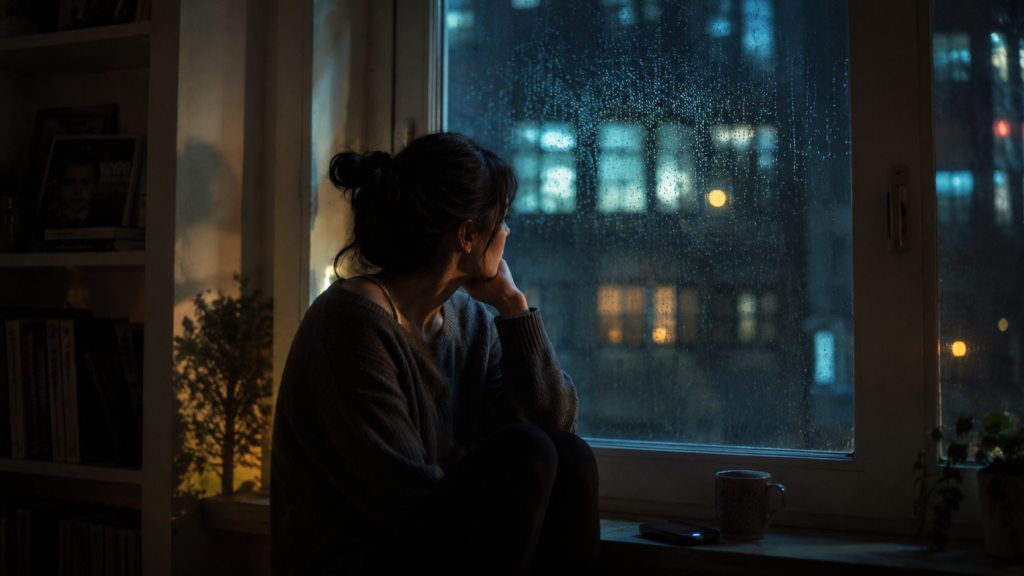 B36F625C-8DF0-434B-8F31-A3AC5738A578 – WeShop AI Blog A cinematic GPT Image 2 scene showing a person waiting near a rainy window with soft lighting and an emotional movie atmosphere.