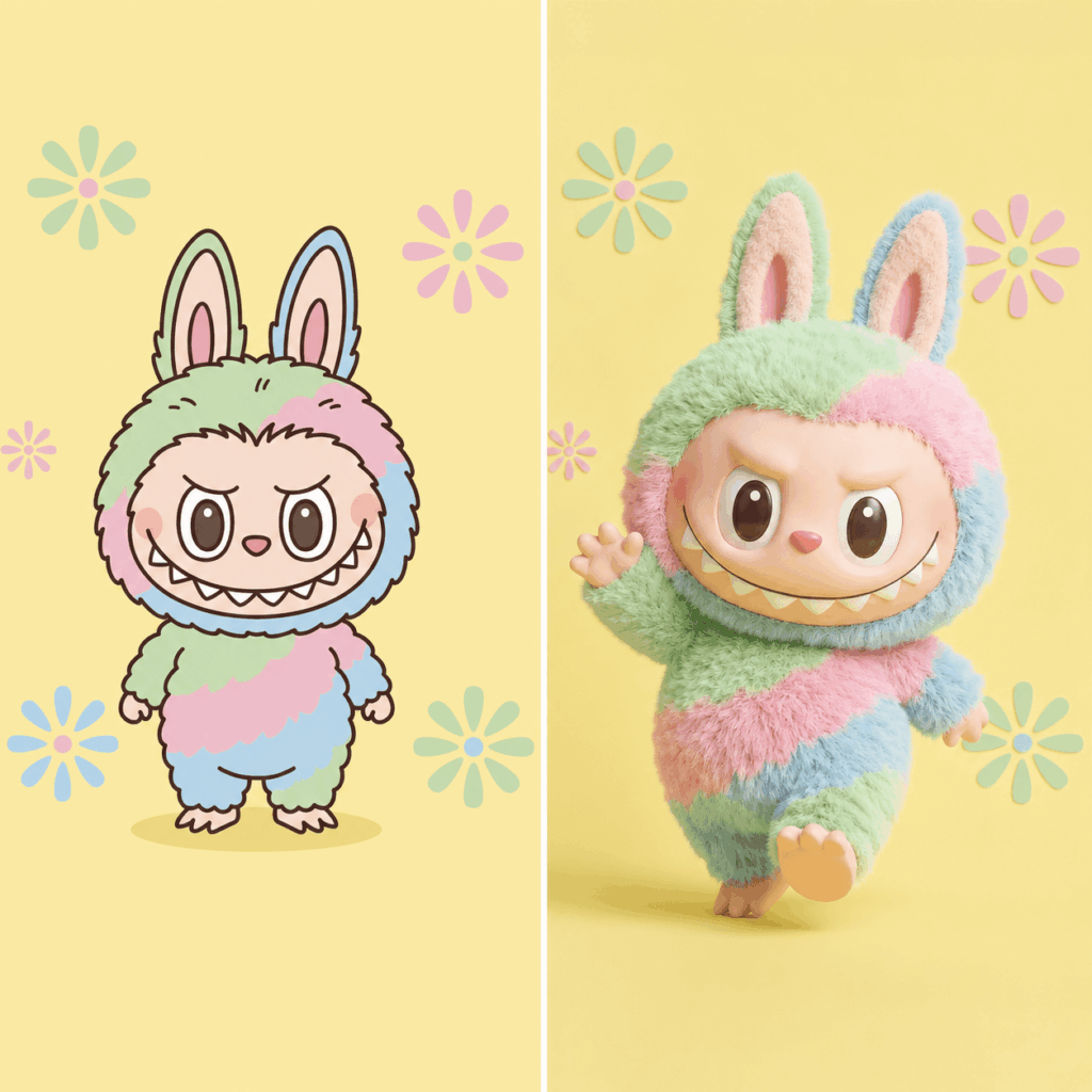 2D anime character transformed into a fluffy 3D animation with a 3D Cartoon Video Generator.