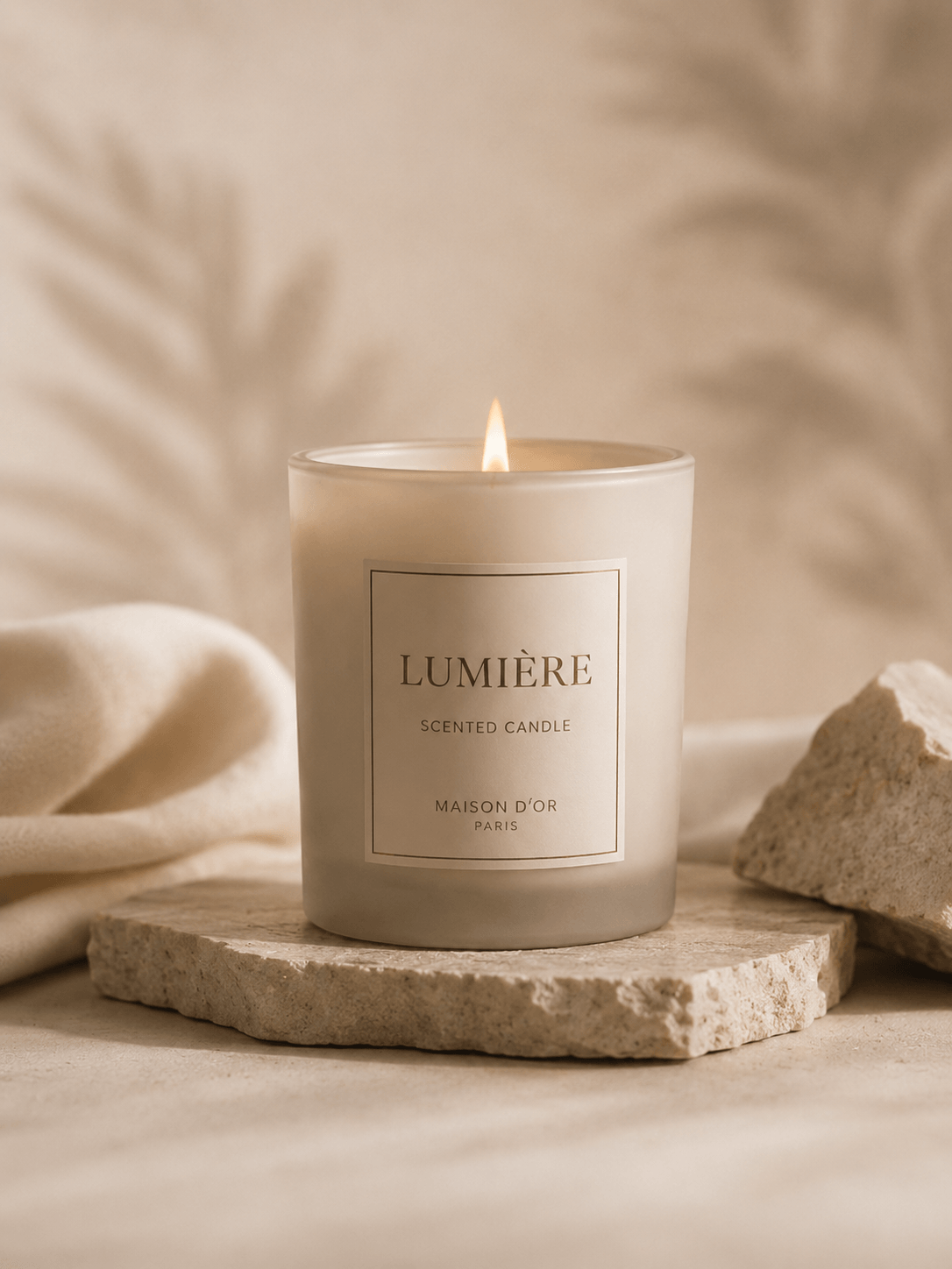 AI Product Photography examples showing perfume, skincare, and candle products with consistent lighting, background, and luxury brand style