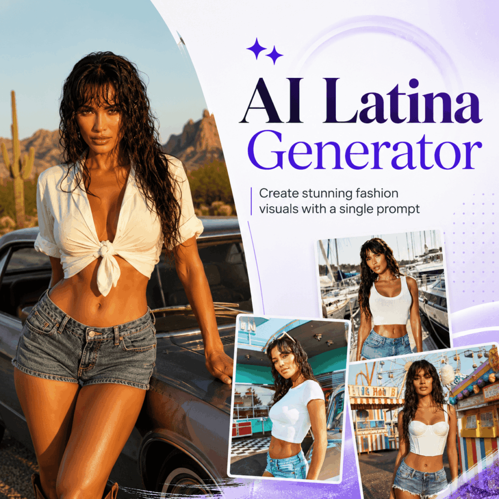 AI Latina Generator creating realistic Latina fashion model images with different lifestyle styles