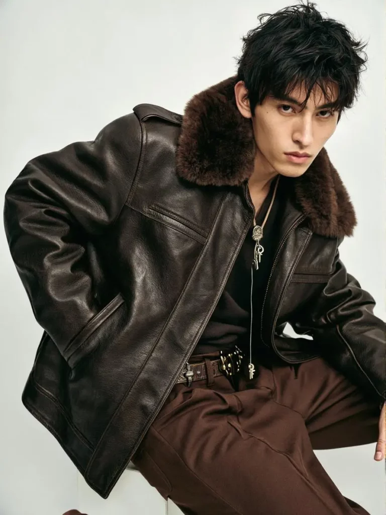 be – WeShop AI Blog Man in a leather jacket posing before using Boondocks Filter.