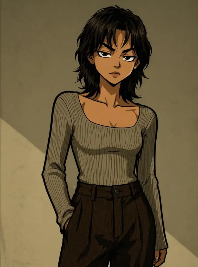 bo – WeShop AI Blog Boondocks Filter version of a woman with sharper lines and stronger expression.